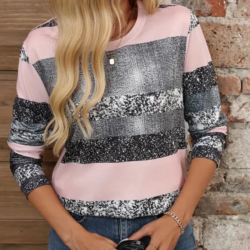 2025 Autumn & Winter Women's New Casual Crew Neck Long Sleeve Top 3D Stripe Pattern