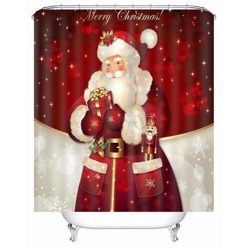 1pc Shower Christmas Curtain Waterproof Printing Santa Claus 3d Cloth Decor Home