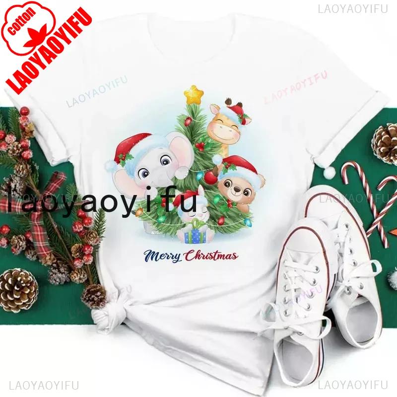 New Year Merry Christmas Women T Shirt Maycaur Christmas Gift Unisex Clothes Kawaii Sika Deer Graphic Shirt Scarf Penguin Tops