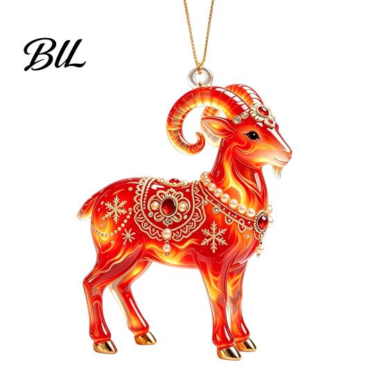 Durable Acrylic Collection 2D Goat Christmas Tree Pendant, Keychain Bag Charm, Cute Sheep Rearview Decorative Home Decoration Mirror Hanging Ornament
