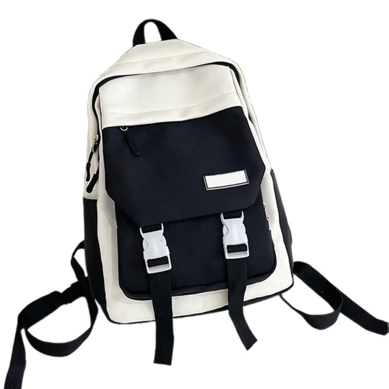 Women Girls Contrasting Color Small Backpack Student Schoolbag Multiple Pockets Nylon Daypack Laptop Bag