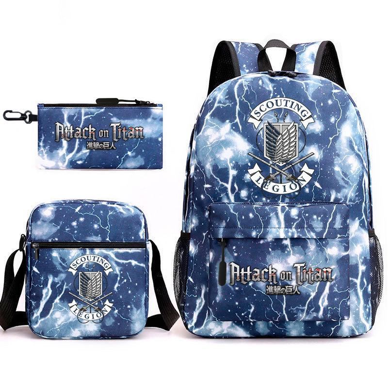 Attack Giant Elementary School Bag Backpack Casual School Bag Three-piece Set