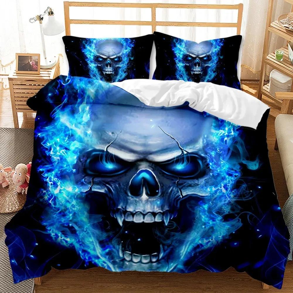 Skull Teen Comforter Cover King Queen Size,Halloween Skeleton Floral Duvet Cover Horror Gothic Black Soft Polyester Quilt Cover