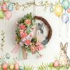 Easter Bunny Wreath With Ribbon | Artificial Plant Door Hanging Ornament for Home Party Decor, Polyester, Door Mount