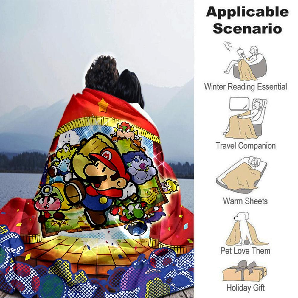 Mario Friends Showtime Flannel Blanket Super Soft Warm Cozy Blanket For Sofa Bed Office Travel Allseason Home Decor Gift