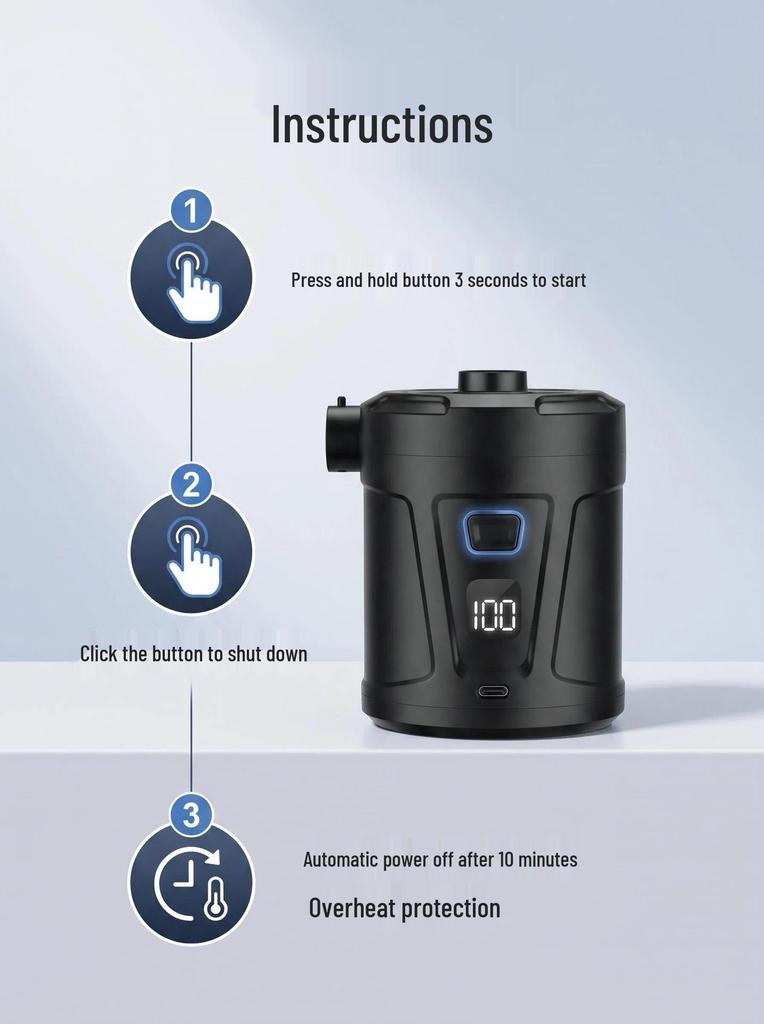 Portable Wireless All-in-One Inflatable Air Pump for Camping, Swim Rings, Beds, and Paddleboards