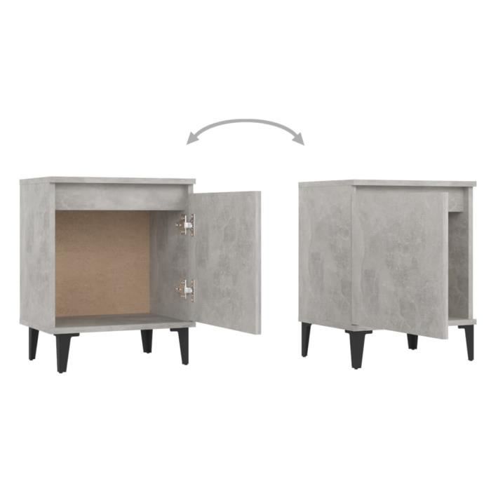 VidaXL Tables de chevet avec pieds en métal gris béton 40x30x50 cm 805842