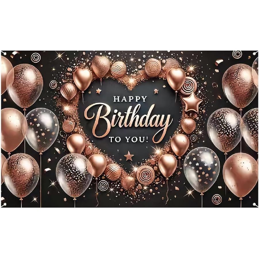 Nuxovilar Happy Birthday Banner Blue Gold Balloons String Lights Polyester Backdrop 43x70.86 Inches - Large Party Birthday Decorations for Photo