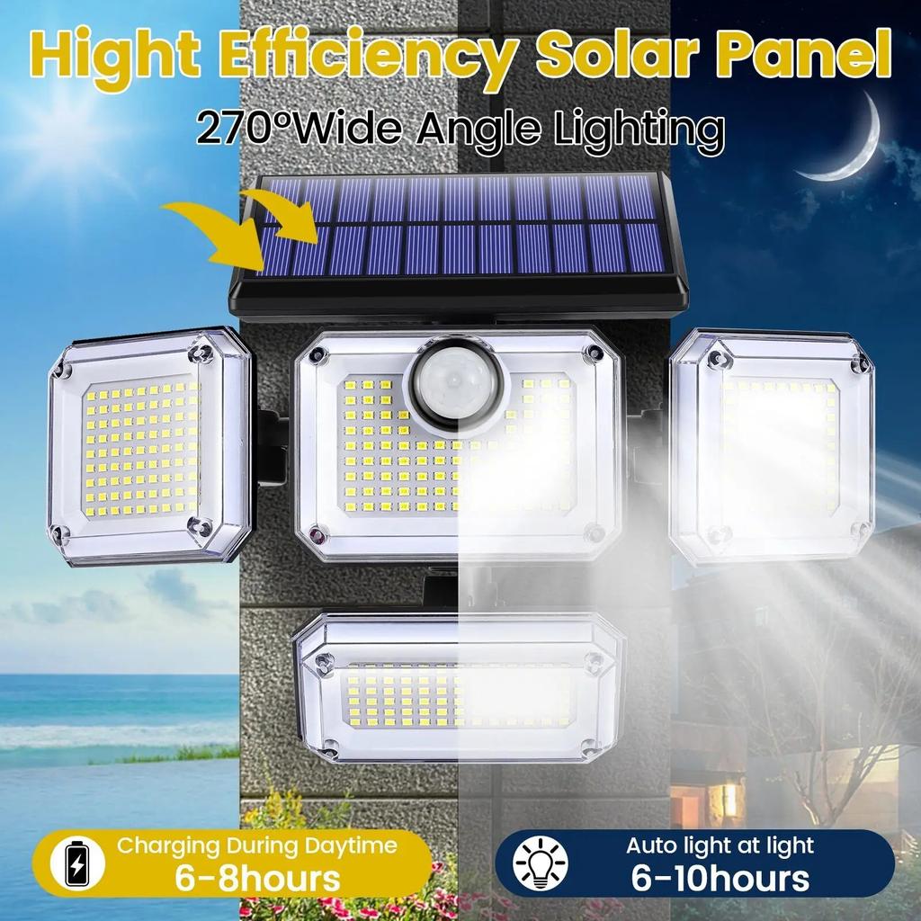 122 LED Solar Wall Lamp Outdoor Motion Sensor Spotlight Waterproof 3 Mode Wide Angle Solar Security Street Light Yard Garage