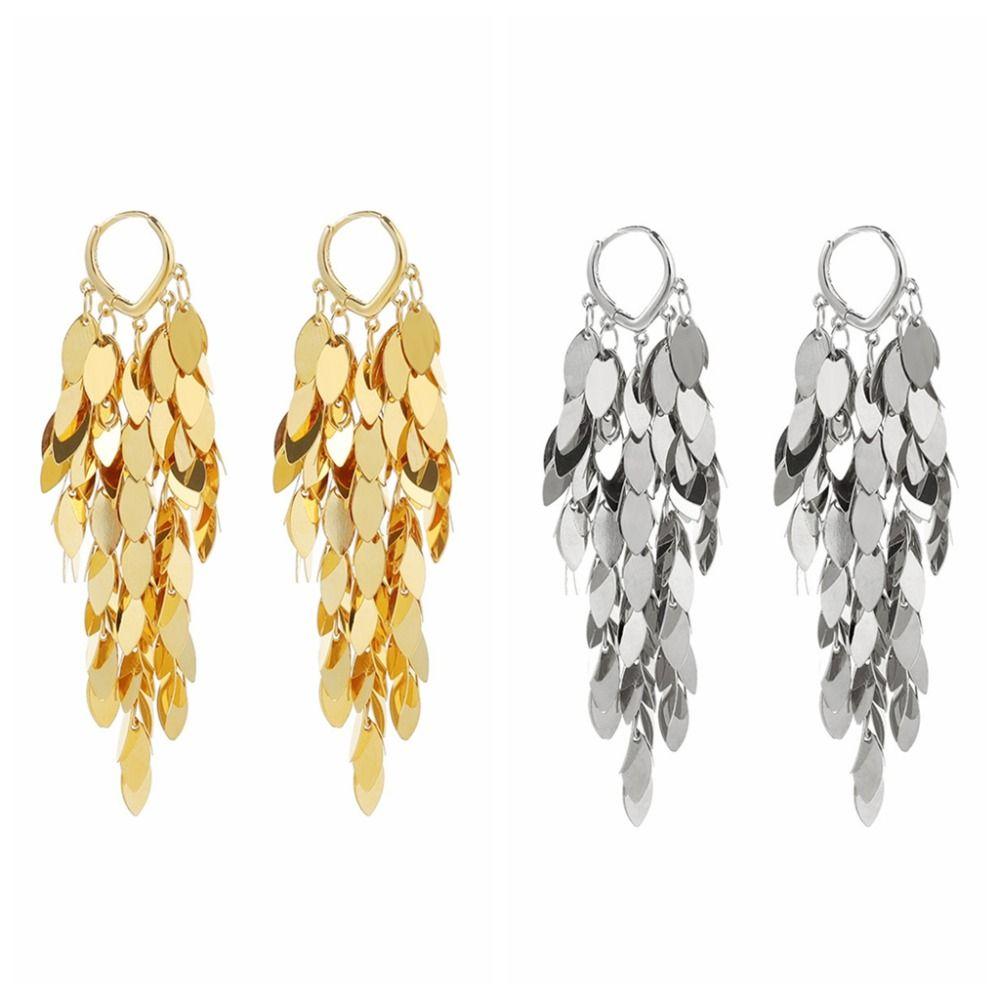 Korean Style Metal Sequin Earrings Zinc Zinc Alloy Gold Earrings Charm Long Tassel Dangle Earrings Girl