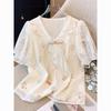 Neuer Chinesischer Stil Chinesischer Stil Stil V-Ausschnitt Bedrucktes Quasten Knopfleistenhemd für Damen Sommer Vielseitig Altersreduzierendes Chiffon-Oberteil