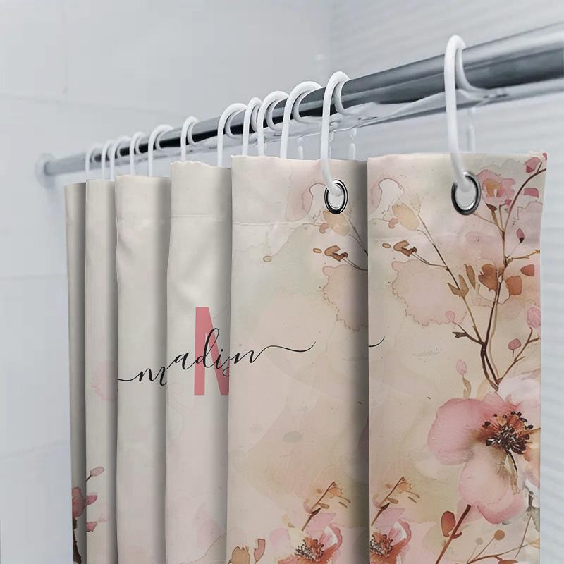 Vintage Pink Blossom Bath Curtain Watercolor Style Bathroom Decor For Girls