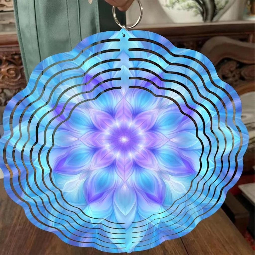 3D Dream Mandala Flower Pattern Wind Changer - Metal Kinetic Garden Decoration, Colorful Rotating Metal Hanging Ornament, Outdoor Wind Chime