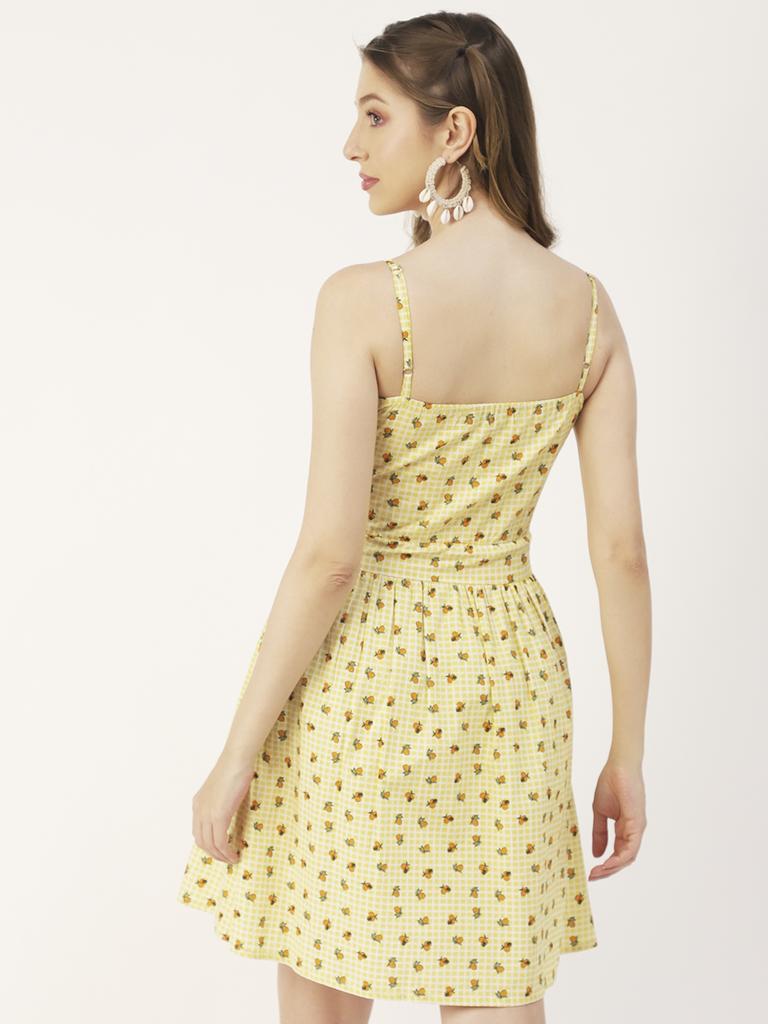 Moomaya Printed Spaghetti Strap Dress, Tie-Knot Knee Length, Flared Dress
