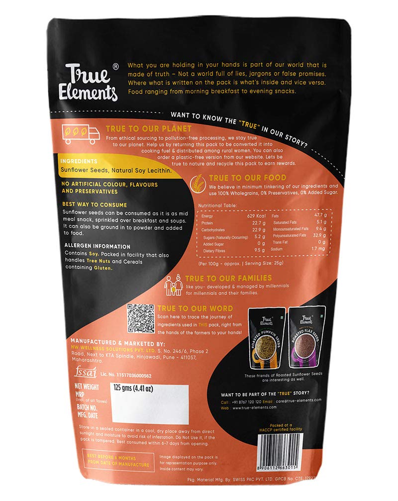 Roasted Sunflower Seeds (125 G), Roasted Sunflower Seeds, True Elements