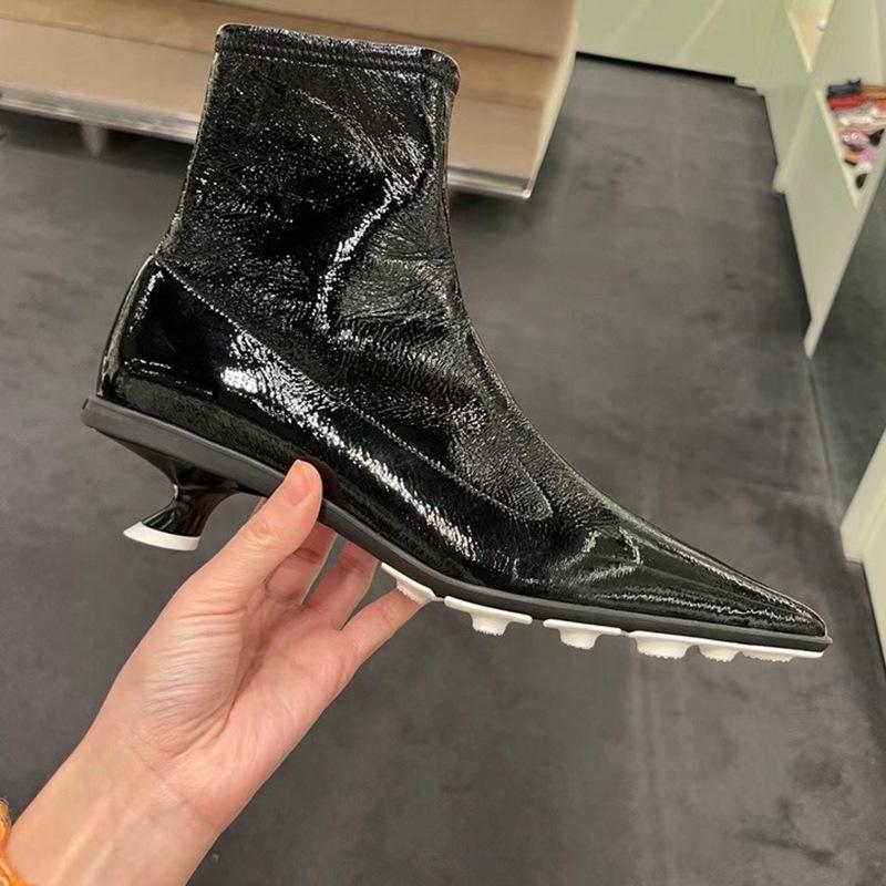 Fashion Women Boots Pointed Toe Back Zipper Butterfly Knot Kitten Heel Ladies Ankle Boots Mature Office Lady Solid Color Female Shoes