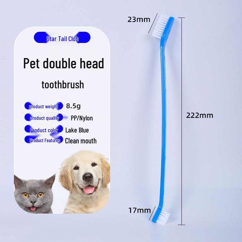 Double-Head Pet Toothbrush for Dogs and Cats - Long Handle for Oral Cleaning