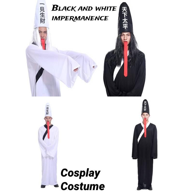 Cosplay Costume Halloween Hat Black And White Impermanence Unisex Outfit Ghost