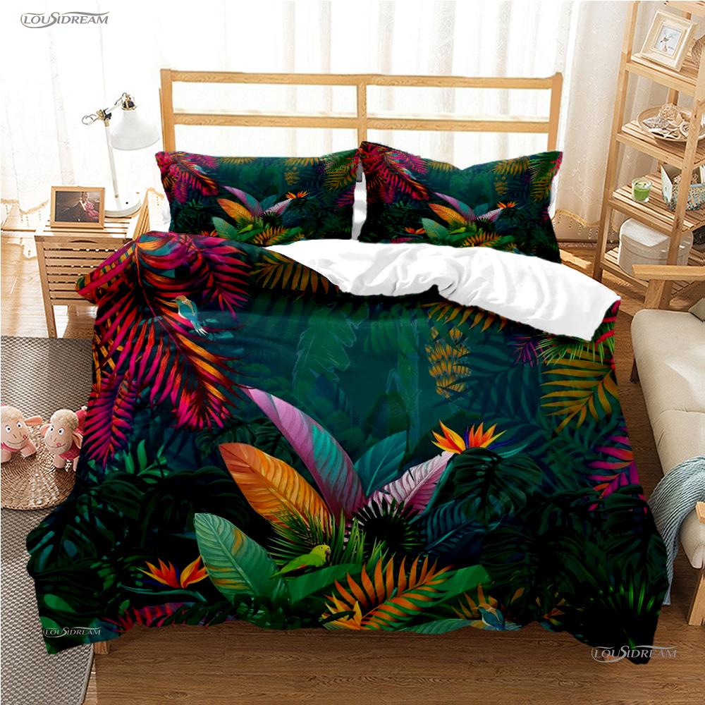 Tropical Leaf Fashon Duve All Season Duvet Cover Comforter Bedding Set Soft Quilt Cover and Pillowcases Single/Double/Queen/King