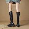 Autumn Winter Round Toe Leather Middle Heel Women'S Long Boots Y2K  Chic And Elegant Work Ladies Knee High Shaft Shoes