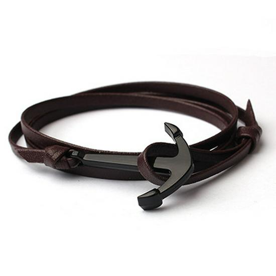 High-End Men's Leather Bracelet: Braided Rope with Alloy Fishhook Anchor