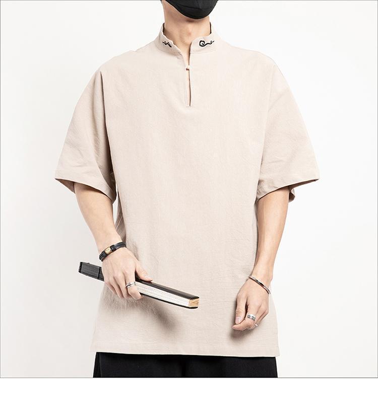2022 Chinese Style Men's Casual Cotton Linen T-shirt, Retro Plus Size Long Sleeve Tang Suit