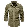 Men's Corduroy Shirt Slim Fit Long Sleeve Button Down Casual Business Shirt Two Chest Pockets Classic Collar Soft Fabric