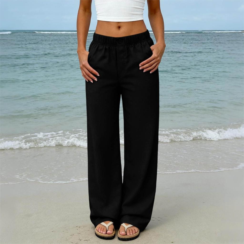 Women's Fashion High Waist Straight Leg Pants Loose Fit Color Casual Trousers for Everyday Wear
