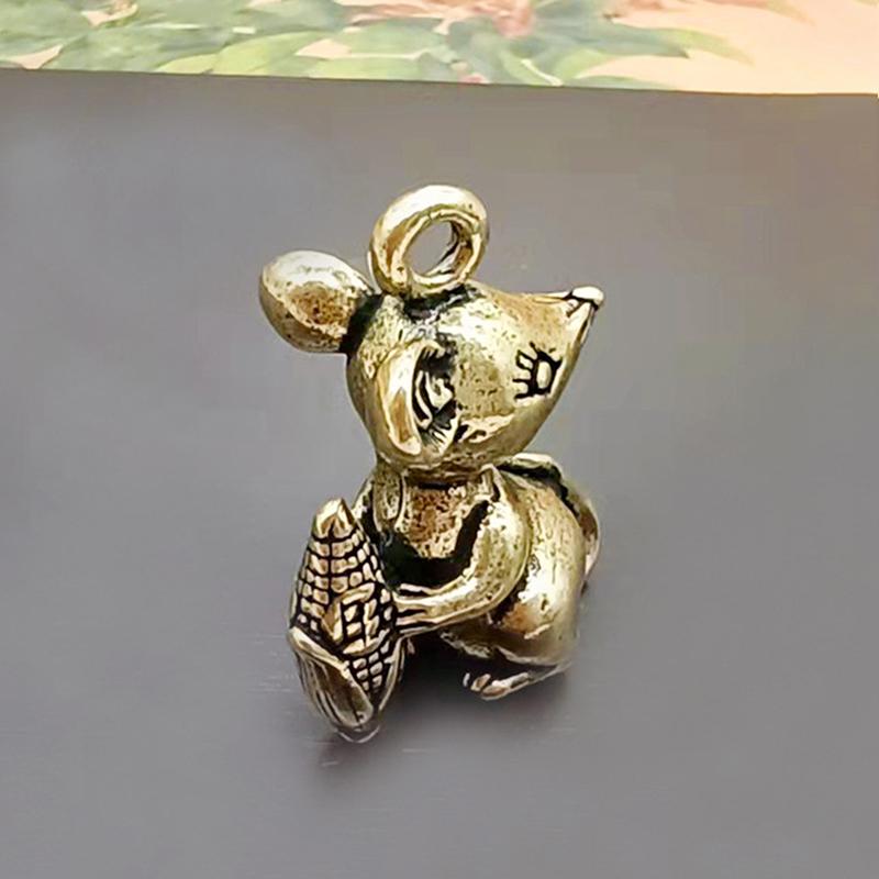 Vintage Brass Rat Pendant Zodiac Key Chain Pendant Animal Backpack Pendant