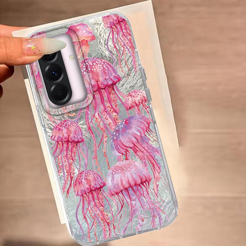 For Samsung Galaxy A56 A16 A26 A36 A06 A55 A35 A25 A15 A12 A32 A22 A14 A54 M22 M12 5G Pink Jellyfish Oceanic Fashion Phone Case