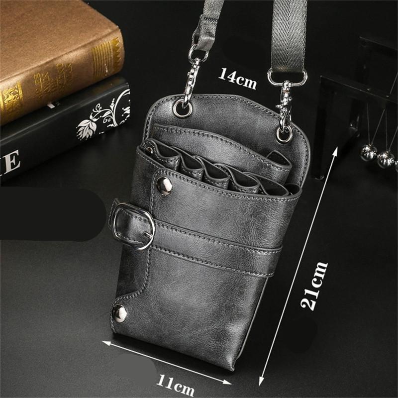 PU Leather Hair Scissors Bag with Shoulder Strap 5 Pockets Pet Bag Hair Clip Comb Holder Hairdresser Waist Pack for Barber Shop
