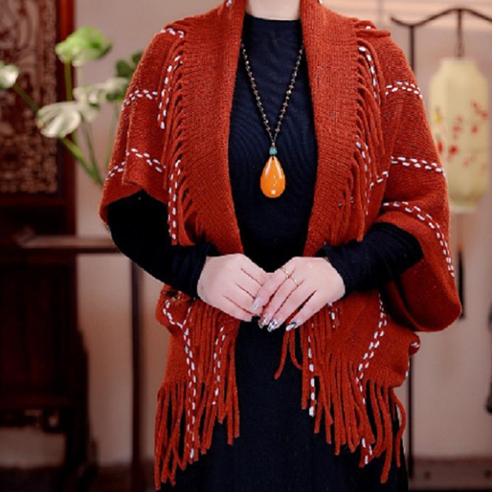 

Winter Warm Plush Wraps Scarf Thickened Cardigan Cloak Knitted Shawl for Evening Dresses Wedding коричневий