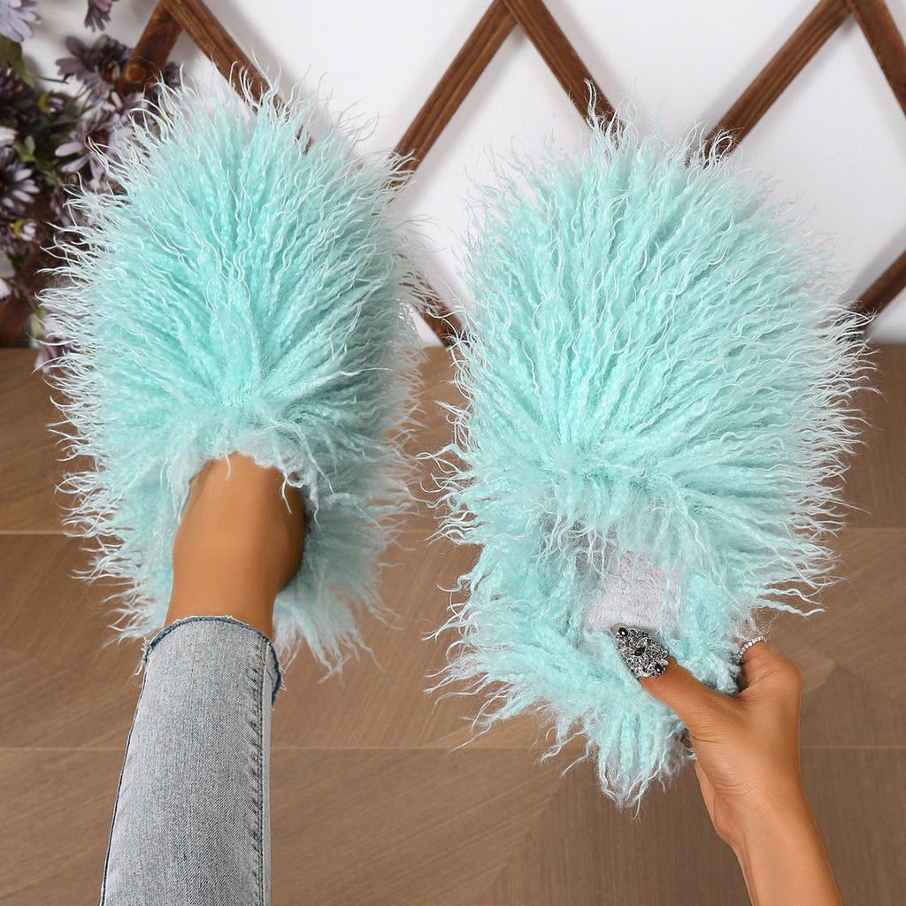Fashion New Women's Wool winter Slippers Wool Home Warmth Flat Bottom Non slip Sleeve Durable Sandals Fashion Large size Slippers 36-46