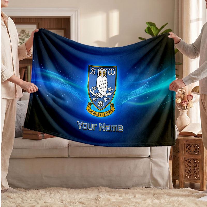 Sheffield Wednesday FC Personalized Fleece Blanket With Football Logo, Custom Name Text Soft Warm Home Throw Blanket