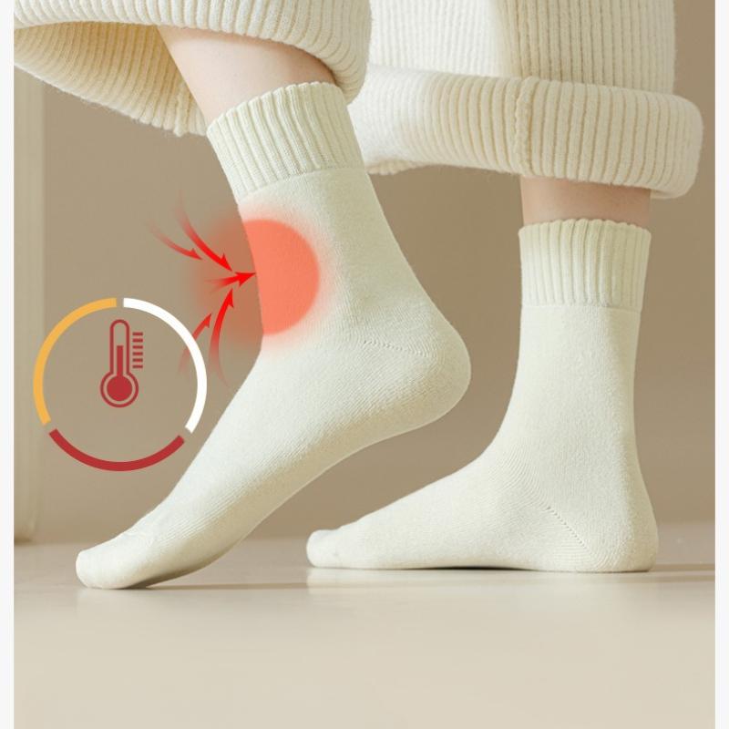 5 Pairs Winter Warm Velvet Thickened Multicolor Basic Socks Mid Calf Length Casual Cozy Foot Wear Hosiery