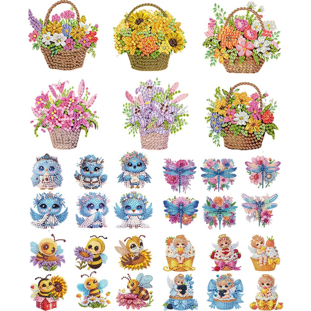 6 Pcs Flower Insect DIY Diamond Painting Magnet Refrigerator Diamond Art Magnets Decals for Fridge Whiteboards Car Mailbox Decor