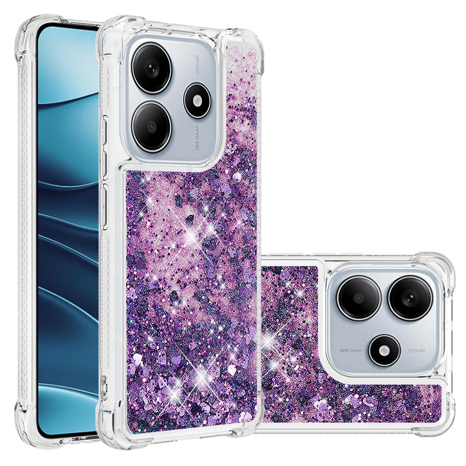 

Для Xiaomi Redmi Note 14 4G (163,25x76,55x8,16 мм) Чехол из ТПУ с блестками и зыбучим песком, противоударная задняя крышка для телефона Dark Purple/Hearts