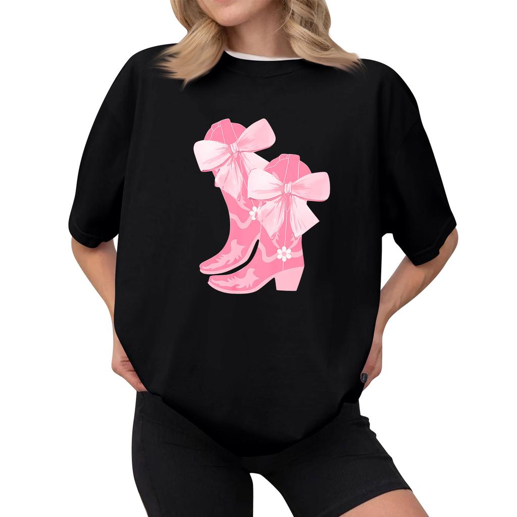 Dámské ležérní tištěné tričko s kulatým výstřihem, svetr s krátkým rukávem