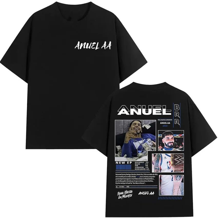 Hip Hop Gothic T-Shirt Rapper Anuel AA Real Hasta La Muerte Tour New Album T-Shirt Print Cotton Short Sleeve T-Shirt Unisex