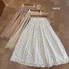 Retro Floral Cotton-Linen Women's Midi Skirt - Elastic Waist, Casual, High-Waist A-Line for Spring