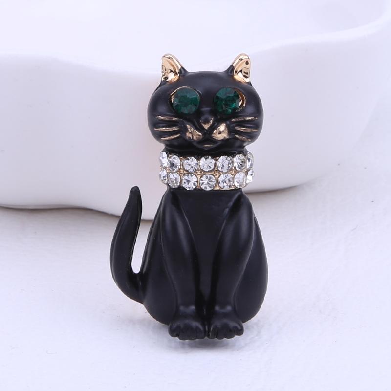 New Vintage Lady Oil Dripping Black Cat Brooch Alloy Diamond Inlaid Cartoon Small Brooch Fashion Accessory Fashion Pin