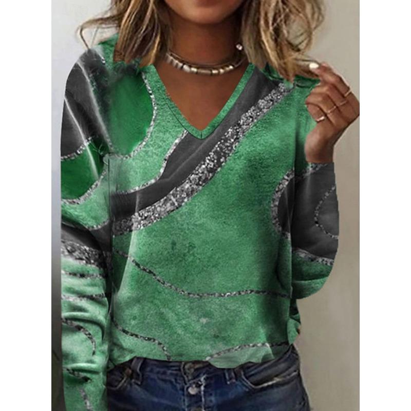 Vintage Damen T-Shirt Grafik Paisley Elegant Mode T-Shirt Langarm T-Shirts V-Ausschnitt Regulär Oberteile Pullover Herbst Winter