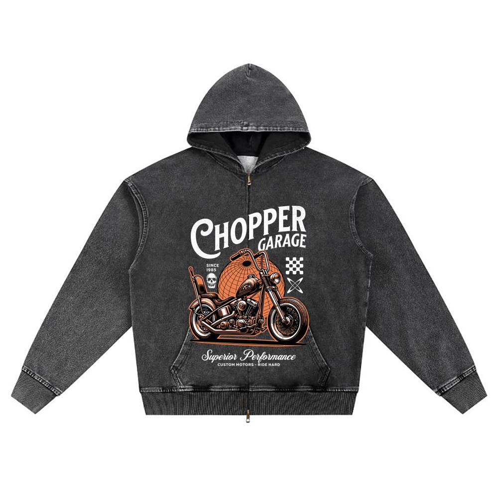 

DTG print Knitted Denim Zip-Up Hoodie streetwear Motorcycle Brother Print Zipper Hoodies S