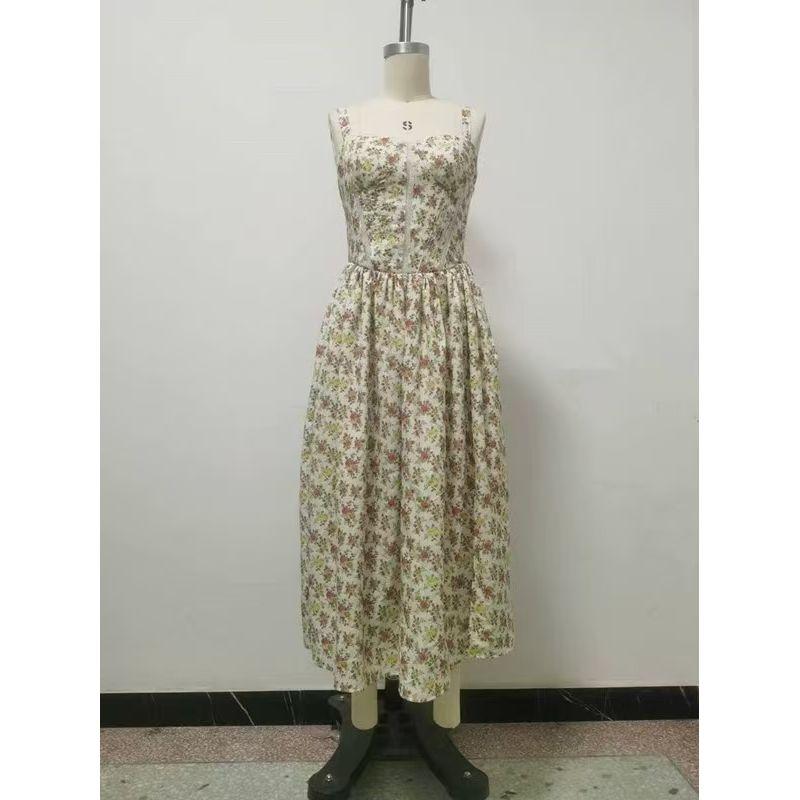 

Fashion New Arrival Sexy Backless Spaghetti Straps Dress Floral Slit Midi Skirt Sexy Backless Dress Color 2XL