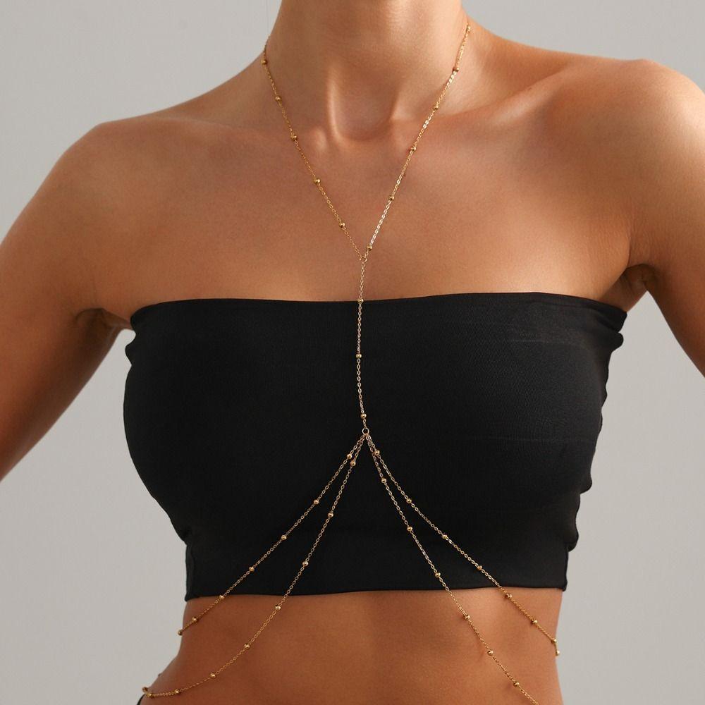 Bohemian Beads Chest Chain Gold Color Bikini Belly Chain Creative Bikinis Beach Jewelry Women