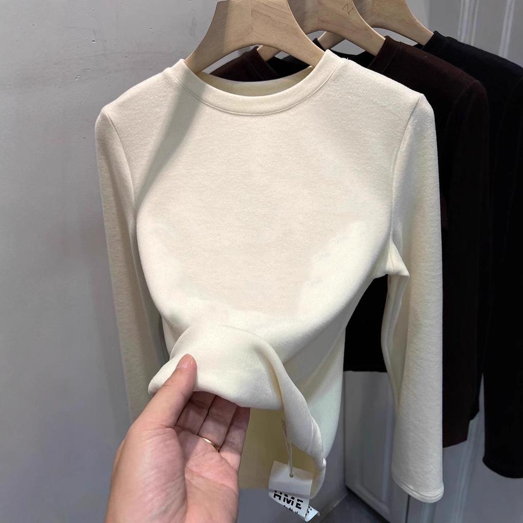 Cozy Double-Sided Brushed Velvet Plush Long-Sleeve Women's T-Shirt: Soft and Stylish Base Layer