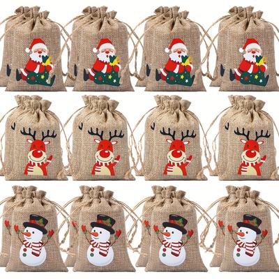 12/24 Stück Weihnachtsgeschenktüten für Weihnachts-Gastgeschenke, Adventskalender, Baumschmuck - Party, Familientreffen - Feiertags-Goodie-Bags