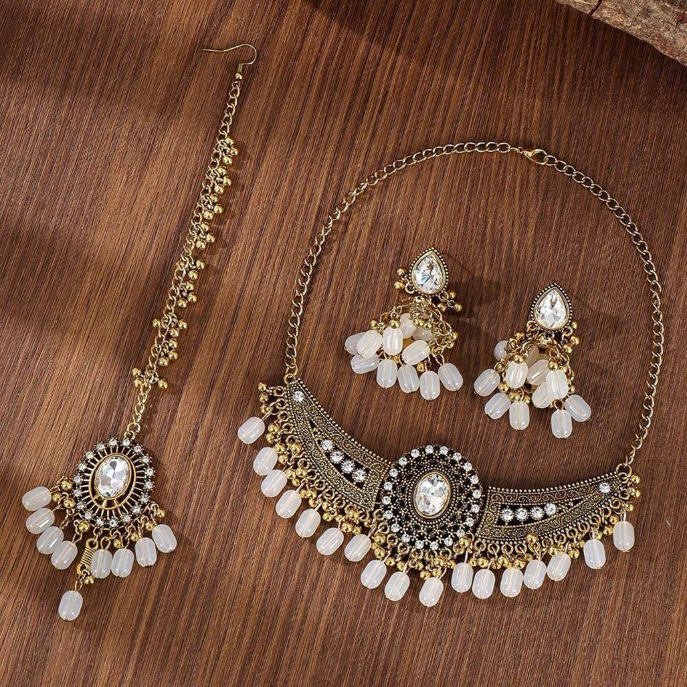 Alloy Tassel Wings Shaped Jewelry Sets Shining Exquisite Rhinestone Jewelry Set Indian Style Necklace Earrings Set Indian Bridal
