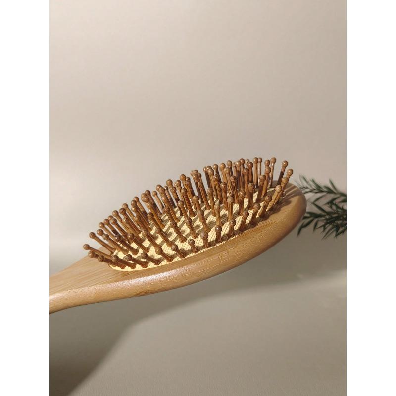 1pc Oval Bamboo Air Cushion Comb, Natural Bamboo Brush, Suitable For Thick/Thin/Curly/Dry Hair, Unisex, Scalp Massage, Anti-Static Hair Brush