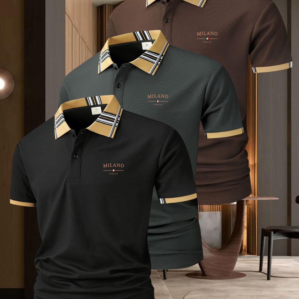 3er-Pack Herren Freizeit Kurzarmhemd Beliebtes Karomuster Kragen Golfkleidung Herren Outdoor Sport Poloshirt Revers Poloshirt Herren Poloshirt